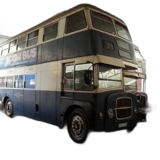 vintage, double-decker, bus, bucksha, signage, parked, garage, other transparent PNG cut-out