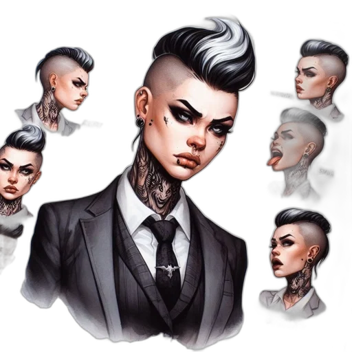 face, concept art, comic book art, cartoon, fantasy art, dark, monochrome, individual transparent PNG cut-out