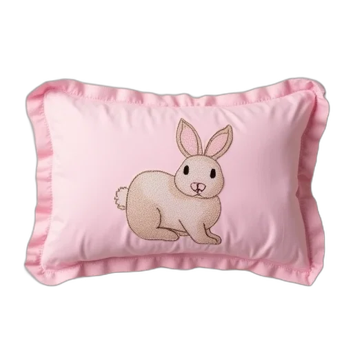 3d render, pastel, pink, baby, pillow, bunny, embroidery transparent PNG cut-out