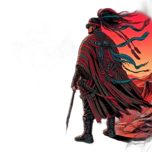 sword, jacket, concept art, comic book art, fantasy art, watercolor, fire, red transparent PNG cut-out
