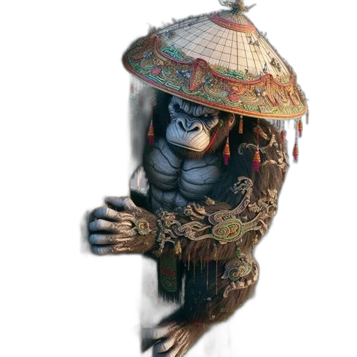 hat, staff, mask, umbrella, concept art, photorealistic, fantasy art, 3d render transparent PNG cut-out