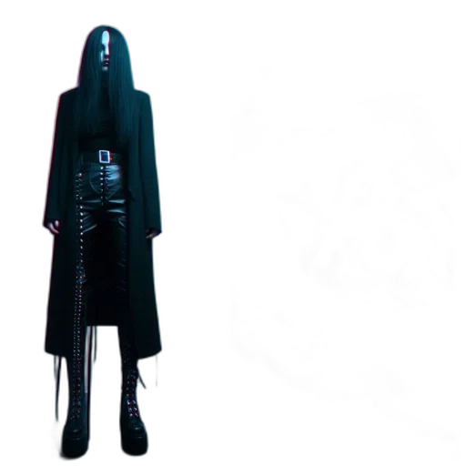 jacket, dress, staff, mask, concept art, cyberpunk, 3d render, dark transparent PNG cut-out