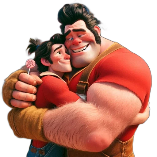 concept art, 3d render, photorealistic, two, characters, movie, wreck-it, ralph transparent PNG cut-out
