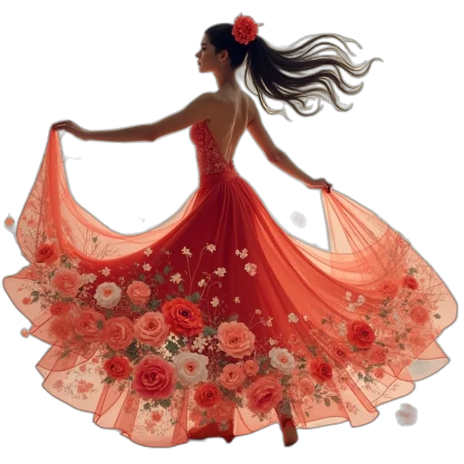 dress, flower, concept art, fantasy art transparent PNG cut-out