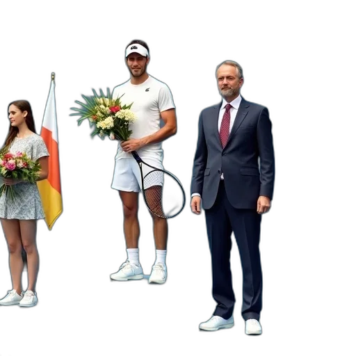 dress, concept art, man, suit, standing, next, tennis, player transparent PNG cut-out