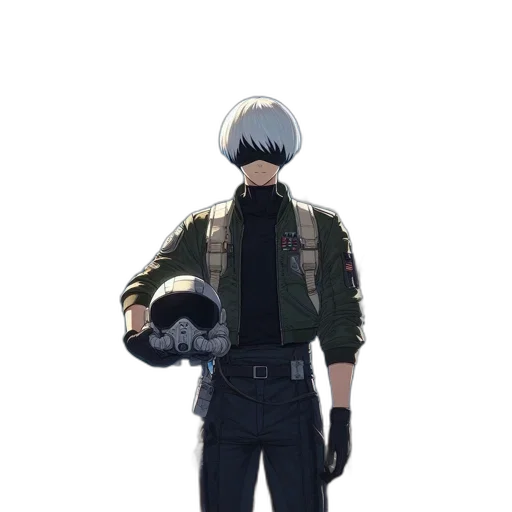 jacket, mask, robot, weapon, concept art, 3d render, pixel art, anime transparent PNG cut-out