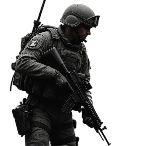 weapon, staff, jacket, face, concept art, 3d render, pixel art, photorealistic transparent PNG cut-out