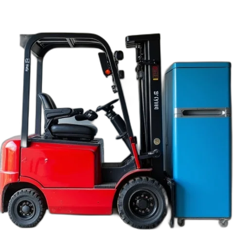 furniture, robot, red, forklift, black, seat, metal, control transparent PNG cut-out