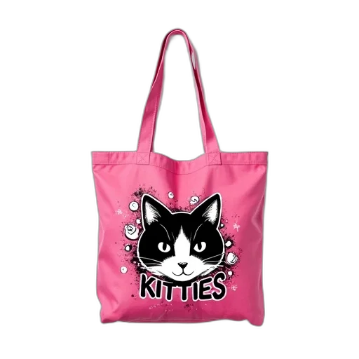 pink, tote, bag, graphic, design, featuring, cat, face transparent PNG cut-out