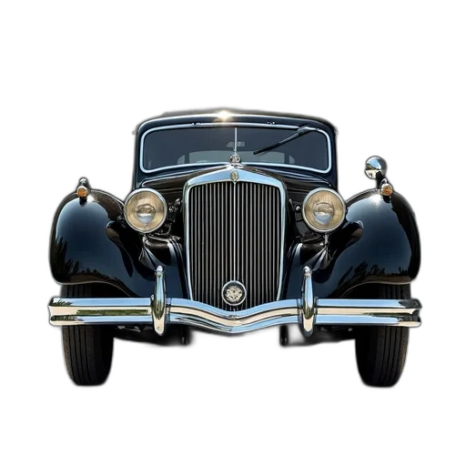 car, photorealistic, 3d render, black, vintage, shiny, chrome, grille transparent PNG cut-out