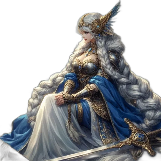 sword, crown, dragon, dress, fantasy art, concept art, pixel art, anime transparent PNG cut-out