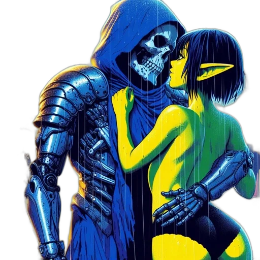 comic book art, cyberpunk, concept art, pixel art, neon lights, blue, neon, large transparent PNG cut-out