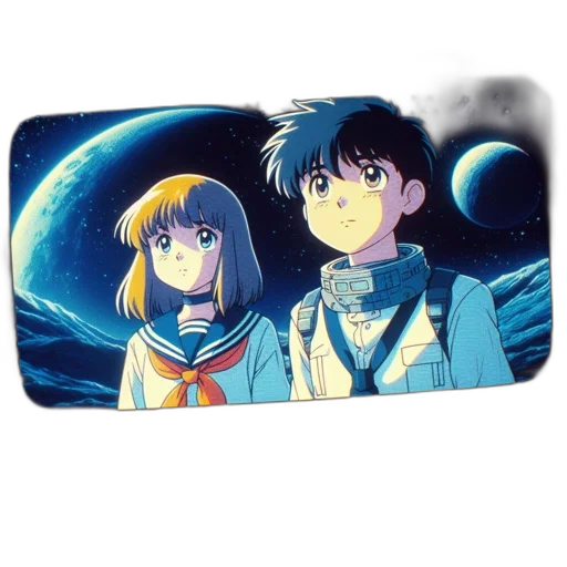 anime, vaporwave, concept art, outer space, underwater, night, sunset, vhs transparent PNG cut-out