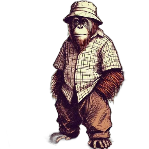 animal, creature, concept art, cartoon, comic book art, anthropomorphic, orangutan, dressed transparent PNG cut-out