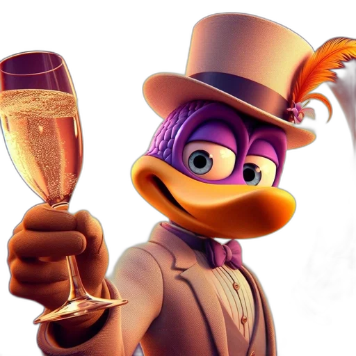 3d render, concept art, cartoon, photorealistic, elegant, anthropomorphic, duck, donning transparent PNG cut-out