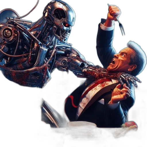 robot, concept art, cyberpunk, comic book art, dimly, lit, diner, terrifying transparent PNG cut-out