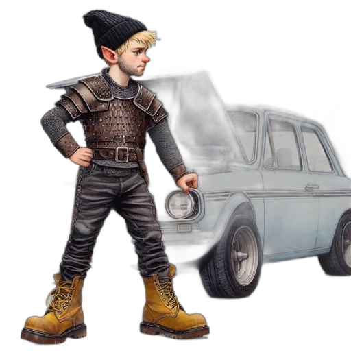 car, concept art, photorealistic, 3d render, fantasy art, young, man, blonde transparent PNG cut-out