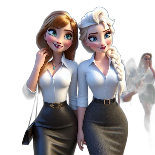 staff, dress, 3d render, concept art, cartoon, fantasy art, two, female transparent PNG cut-out