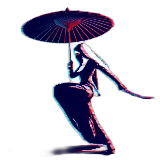 umbrella, hat, staff, dress, concept art, cyberpunk, vaporwave, pixel art transparent PNG cut-out
