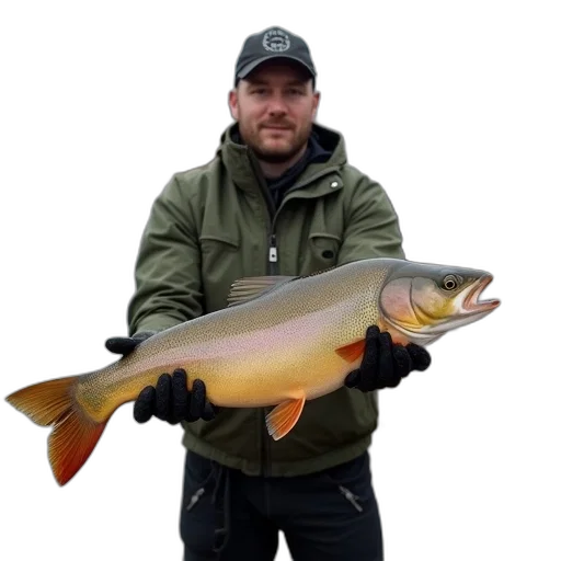 staff, animal, man, holding, large, fish, his, hands transparent PNG cut-out