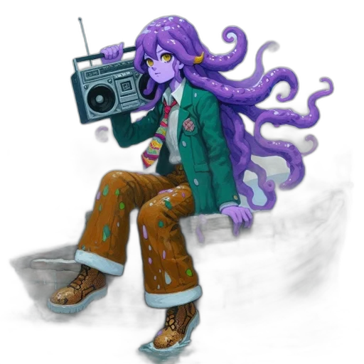 staff, jacket, robot, hair, concept art, pixel art, cyberpunk, fantasy art transparent PNG cut-out