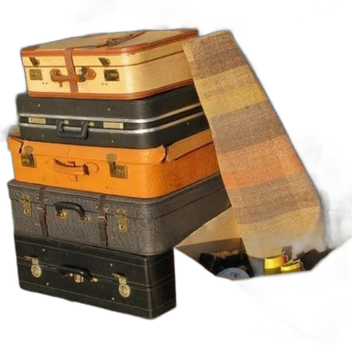furniture, 3d render, earth tones, golden, stack, vintage, suitcases, box transparent PNG cut-out