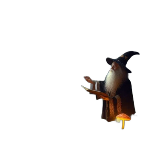 hat, staff, robot, creature, 3d render, concept art, pixel art, fantasy art transparent PNG cut-out