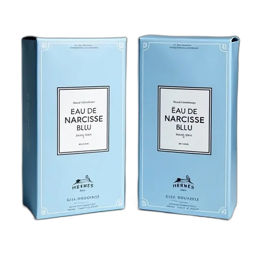 two, identical, rectangular, packets, perfume, placed, side, surface transparent PNG cut-out