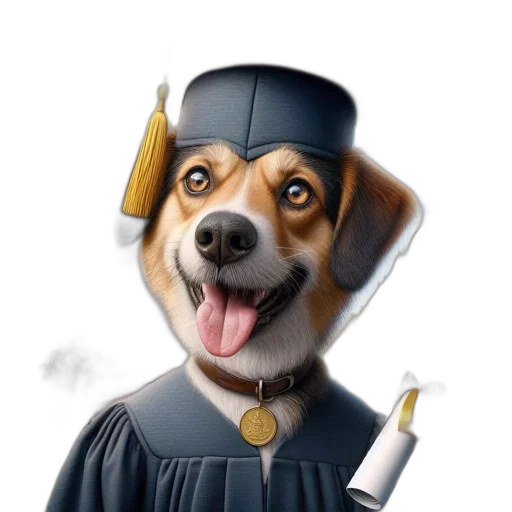 staff, photorealistic, concept art, cartoon, oil painting, dog, graduation, gown transparent PNG cut-out