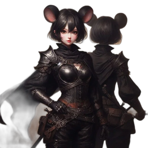 concept art, fantasy art, 3d render, cyberpunk, dark, monochrome, armored, woman transparent PNG cut-out