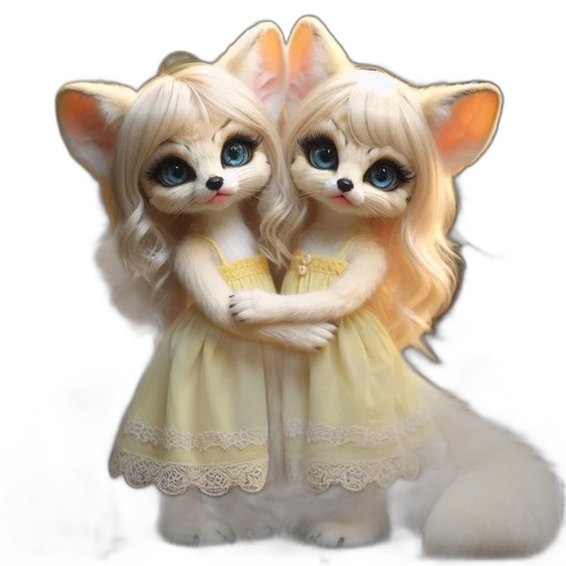 3d render, concept art, photorealistic, fantasy art, two, anthropomorphic, feline, characters transparent PNG cut-out