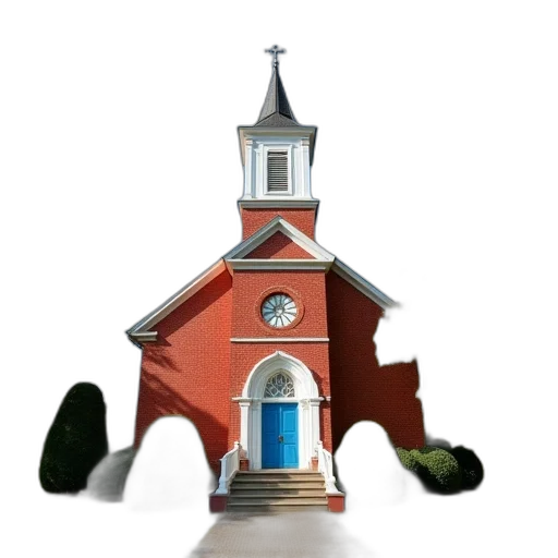 building, 3d render, photorealistic, concept art, red, brick, church, white transparent PNG cut-out