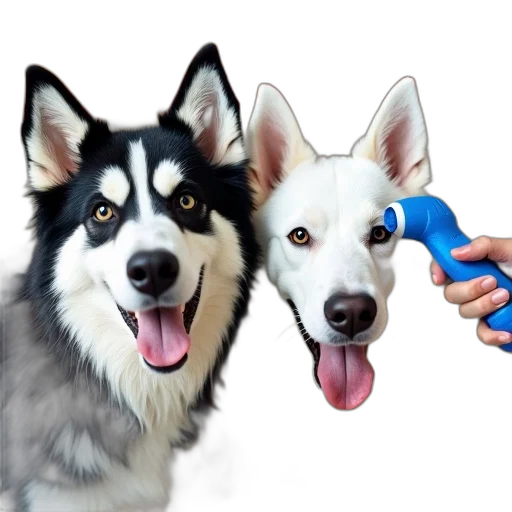 weapon, animal, staff, photorealistic, 3d render, two, husky, dogs transparent PNG cut-out