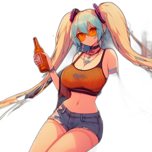 bottle, robot, dress, weapon, anime, concept art, pixel art, cyberpunk transparent PNG cut-out