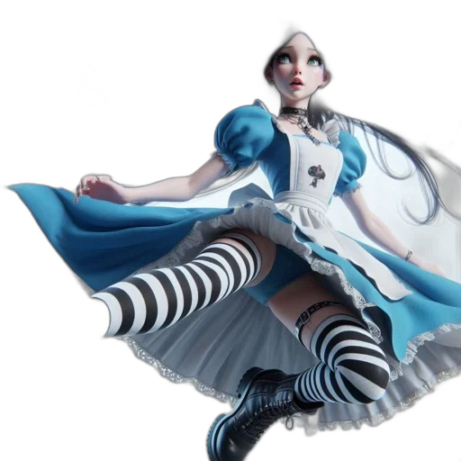 dress, concept art, 3d render, fantasy art, photorealistic, monochrome, blue, alice-inspired transparent PNG cut-out