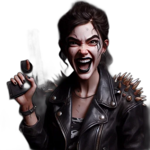 concept art, cyberpunk, fantasy art, comic book art, intense, figure, rebellious, look transparent PNG cut-out