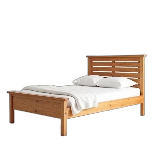 furniture, 3d render, plain, wooden, bed, frame, simple, headboard transparent PNG cut-out