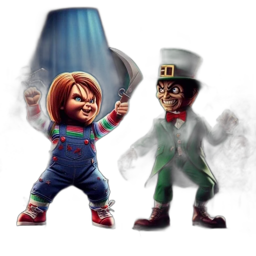 concept art, 3d render, comic book art, pixel art, chucky, stands, amid, sinister transparent PNG cut-out