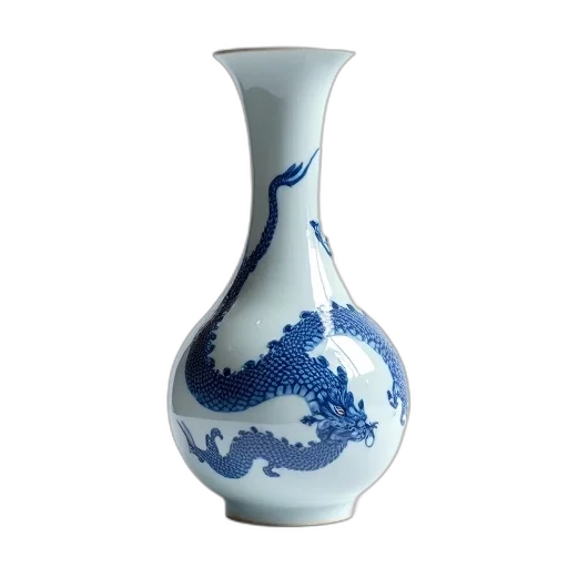 bottle, dragon, photorealistic, 3d render, blue, white, porcelain, vase transparent PNG cut-out