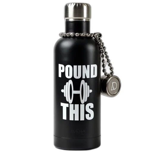 bottle, black, insulated, water, white, label, reads, pound transparent PNG cut-out