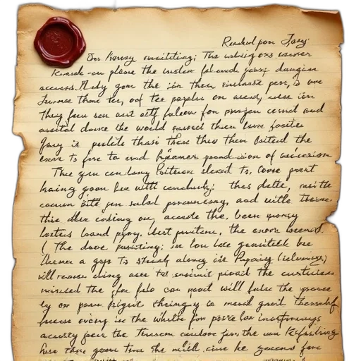 handwritten, letter, aged, paper, wax, seal, top, left transparent PNG cut-out