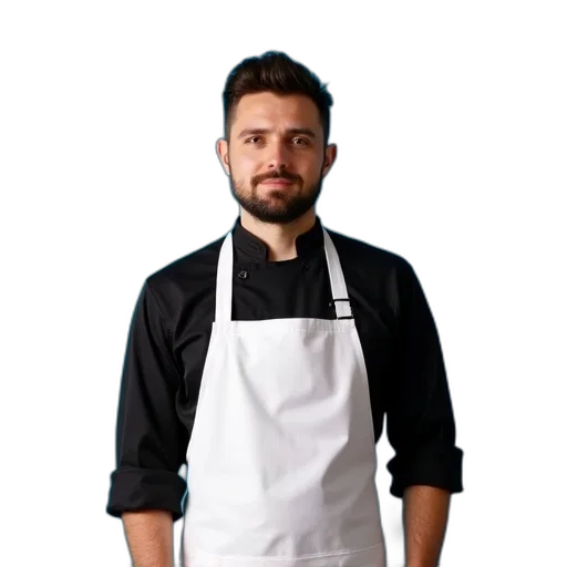 staff, food, jacket, face, photorealistic, 3d render, man, wearing transparent PNG cut-out