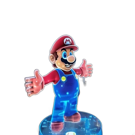 weapon, robot, bottle, 3d render, concept art, holographic, mario, character transparent PNG cut-out