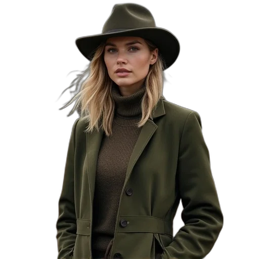 jacket, hat, staff, photorealistic transparent PNG cut-out