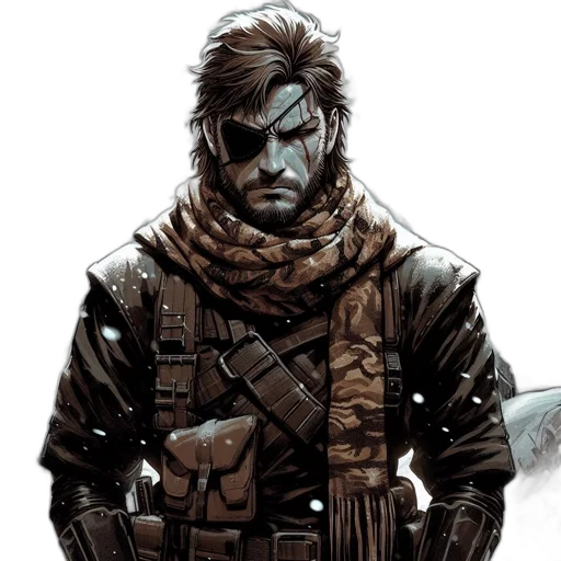 jacket, weapon, comic book art, concept art, fantasy art, cyberpunk, earth tones, rugged transparent PNG cut-out