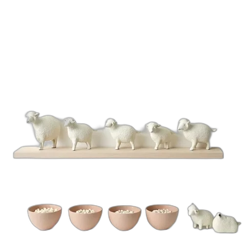 furniture, 3d render, collection, white, ceramic, sheep, figurines, displayed transparent PNG cut-out