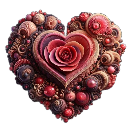 jewelry, flower, photorealistic, fantasy art, red, detailed, heart, design transparent PNG cut-out