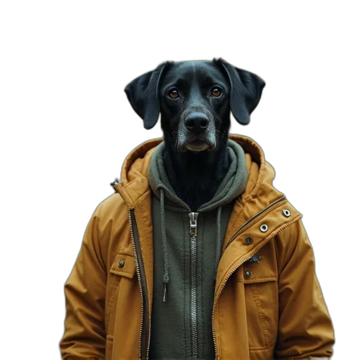 jacket, animal, staff, face, photorealistic, 3d render, concept art, cyberpunk transparent PNG cut-out