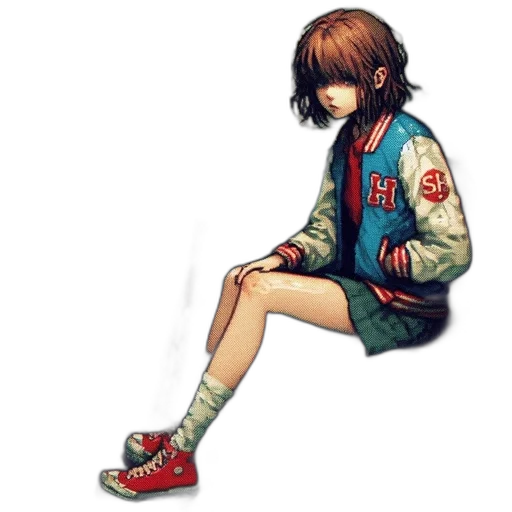 jacket, shoes, dress, face, pixel art, concept art, cyberpunk, anime transparent PNG cut-out
