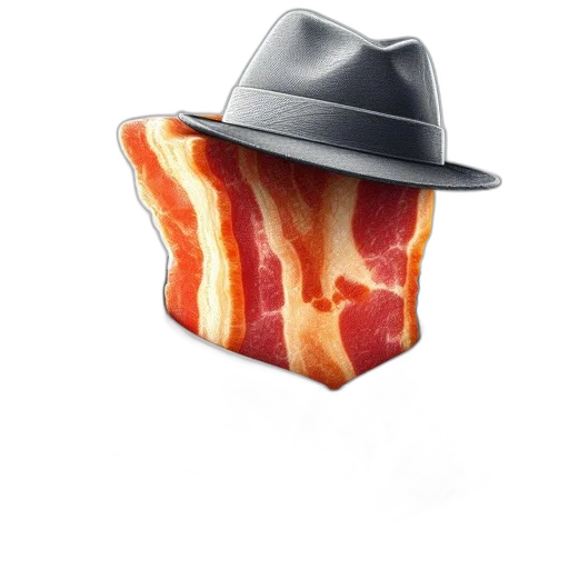hat, food, animal, weapon, anthropomorphized, piece, bacon, wears transparent PNG cut-out
